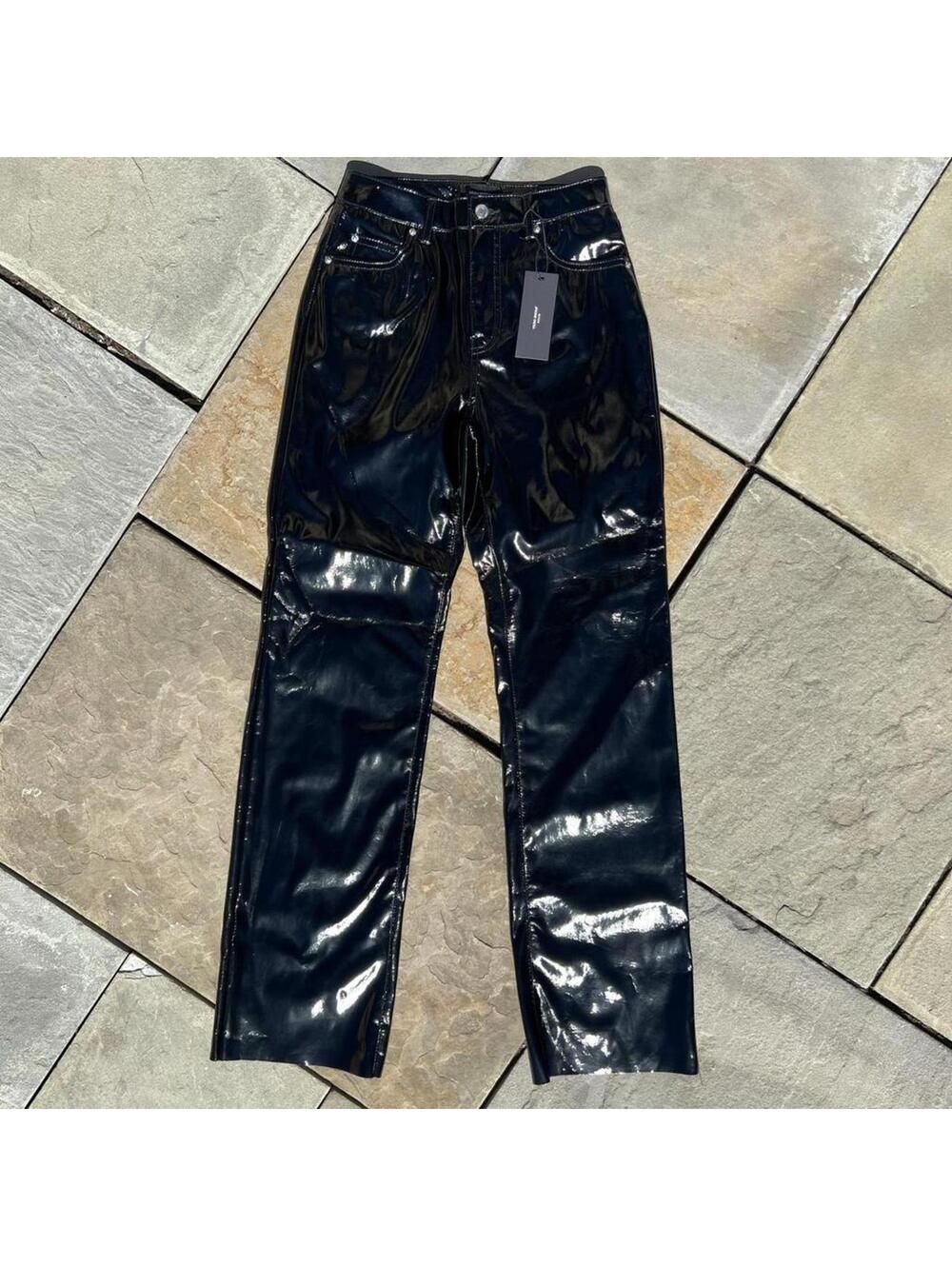 NWT Glossy Black Faux Patent Leather Relaxed Fit Jeans